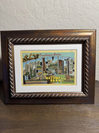 Framed Vtg 1939 Greetings From Yosemite Linen Postcard MTS|68331