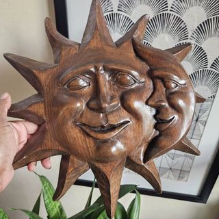 Wood Carved Sun & Moon - Wall Art (BRI) - MTS|108110