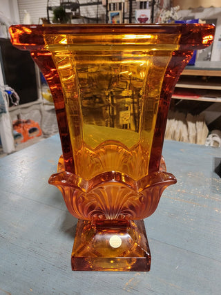 Vintage Amber Josephineet - Crystal Glass Vase - Circa 1920 Heavy MTS