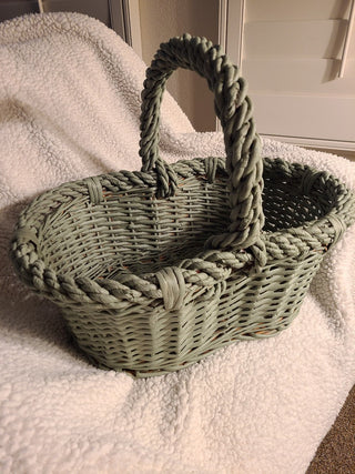 Braided Bamboo Basket, Repurposed w/Basil Green Milk Paint RCD