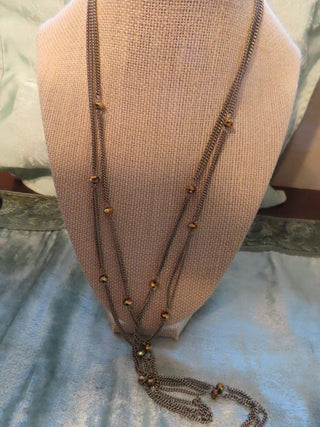 Long Double gold tone chain necklace w/rhinestones RCD|134446