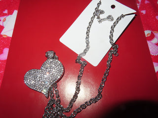 Rhinestone heart necklace w/post pierced earring set RCD|147702
