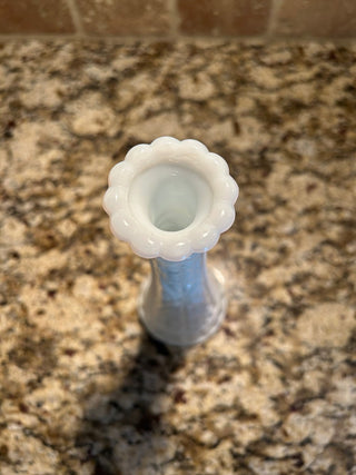 Stars and Bars Milk Glass Vase, 9”     MTS