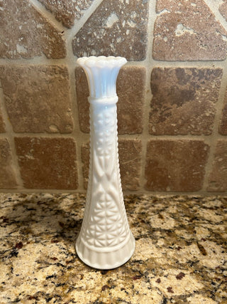 Stars and Bars Milk Glass Vase, 9”     MTS