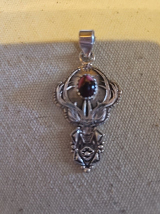 Sterling silver deer w rose dahlia pendant
