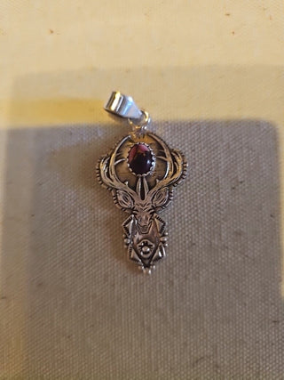 Sterling silver deer w rose dahlia pendant