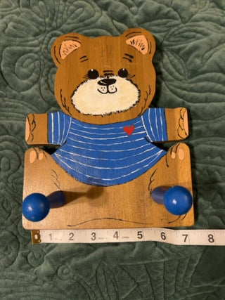 vintage hand-painted wooden teddy bear peg clothes hanger