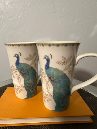 Mug SET 2 Peacock Garden 6.5" TALL MTS