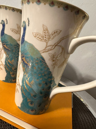 Mug SET 2 Peacock Garden 6.5" TALL MTS