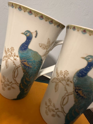 Mug SET 2 Peacock Garden 6.5" TALL MTS