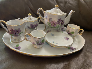 Miniature flower tea set, 8 pieces