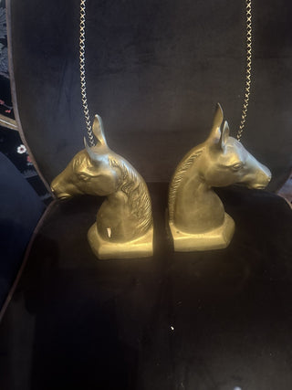 Set Vintage Brass Horse Head Book Ends #47 VV MTS