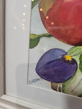 Framed Tomato & Plums Watercolor, Signed JJ Adams RCD|106206