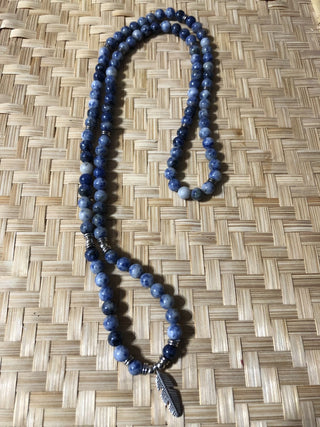 Blue Gemstone Silver Feather Necklace RSV