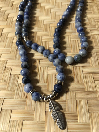 Blue Gemstone Silver Feather Necklace RSV
