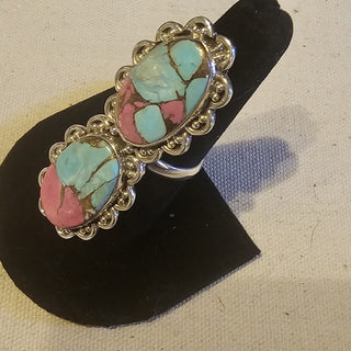 .925 double cotton candy turquoise adjustable ring|89331