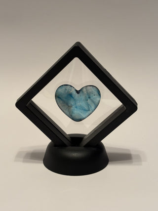 Fused Glass 1.5" Mini Blue Heart in 2" Floating Black Grame - AnoGlass|46048