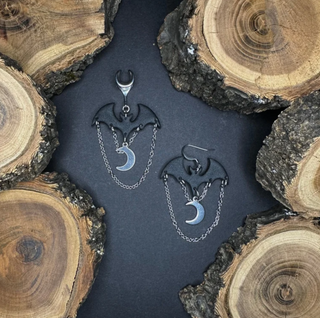 Bat earrings - chain ss moon black mts|72863