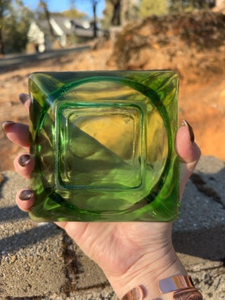 JP AS IS 4.5” x 4.5” vintage mid-century modern green glass square ashtray