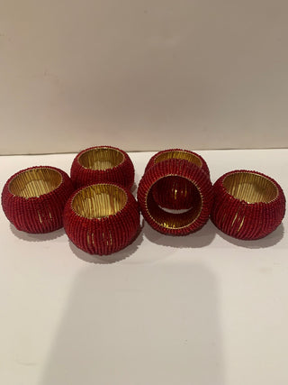 6 Red & Gold beaded napkin rings|125652