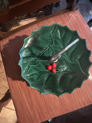 Vintage Lefton Christmas Holly Two Tier Server #62 VV MTS|95374