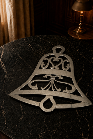 Silver-Plated Bell Shaped Footed Trivet - Filigree Heart & Scroll Motif
