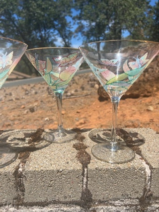 BB Set of 6 NWT Romanian Euroglass 7.5” Floral Martini Glasses