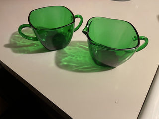 Vtg Anchor Hocking Charm Green Cream & Sugar Set--SP MTS