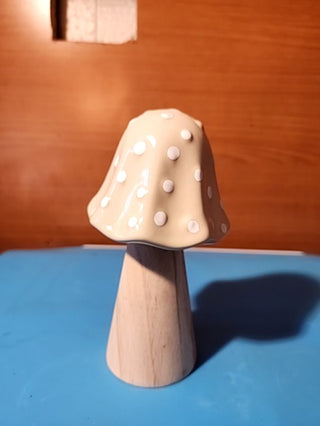 Wood and ceramic mushroom hand painted six inches