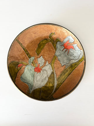Vintage brass enamel Lily plate RSV|96969