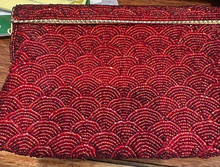 Jerome's Beaded, Red Swirl pattern purse/clutch (1980's) 4.5" x 7" RCD|76043