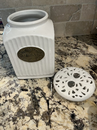 White Porcelain Farmhouse / French Country "Treats" Cannister RCD