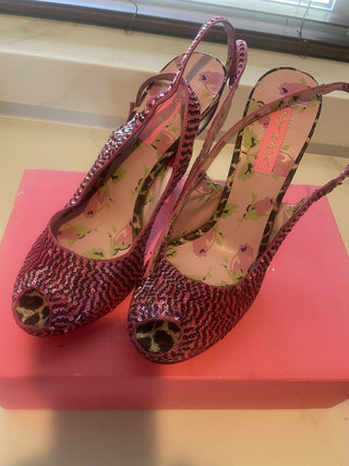 Betsey Johnson Pink & Black Sequin Platform Heels-RSV