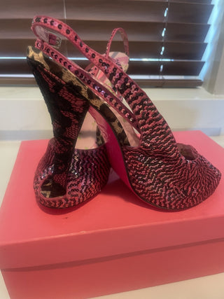 Betsey Johnson Pink & Black Sequin Platform Heels-RSV