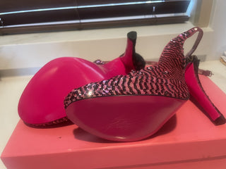 Betsey Johnson Pink & Black Sequin Platform Heels-RSV