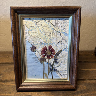 Monterey Botanical Map Art in Vtg Wood/Brass Frame MTS