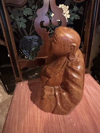 Vintage Large 11" Hand Carved Wooden Laughing Buddha #47 VV MTS|97296