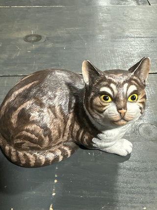“Fascination” hand painted porcelain tabby cat #SM.
