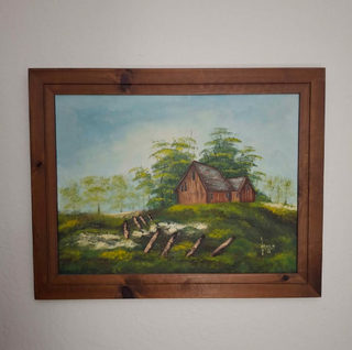 Vintage Barn Landscape Art on Canvas 28x23" MTS *|142891