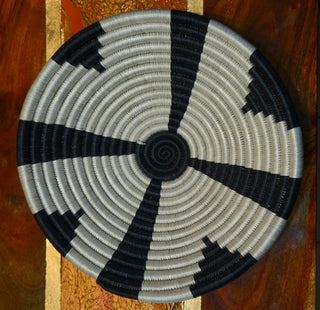 Black and White  Woven basket bowl, 8" x 3"
