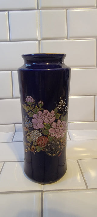 JMD- Vtg. Bijutsu Toki Floral Cobalt Vase