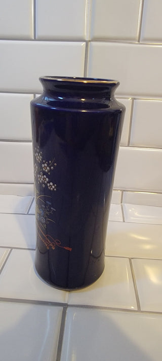 JMD- Vtg. Bijutsu Toki Floral Cobalt Vase