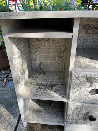 Vintage Solid Wood Kidney Table/Chest Custom Designed Gray Butterfly Table w/Drawers. RSV|128783