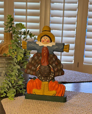 Hand Painted Scarecrow w/Turkey RSV|122216