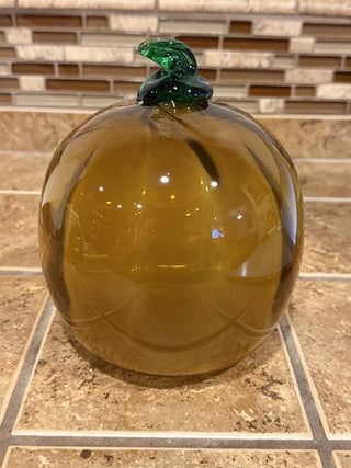 Hand Blown Art Glass Pumpkin & Stem 7” Amber Gold Harvest Fall Decor RCD|112762