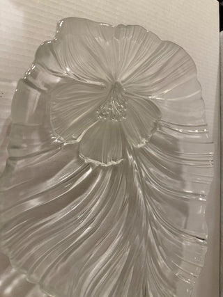 vintage Mikasa Hibiscus Frost glass serving platter, also referred to as a centerpiece dish. RCD