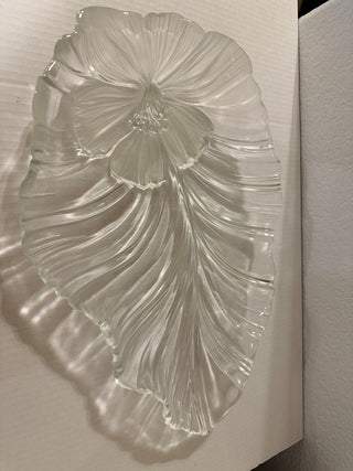 vintage Mikasa Hibiscus Frost glass serving platter, also referred to as a centerpiece dish. RCD