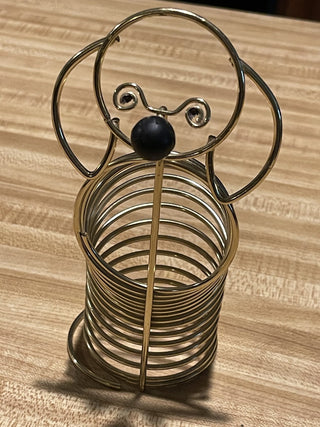 7" Vtg Dog Spiral Letter/ Note Holder, Gold Metal--SP MTS