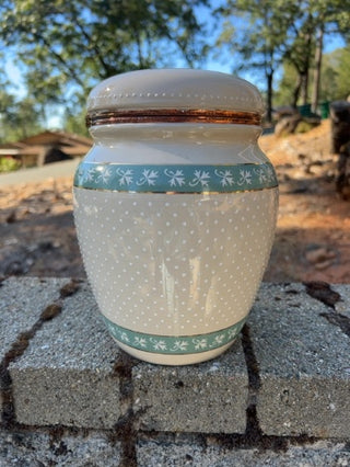 9” Vintage Knotts Berry Farm Turquoise /Gold Floral Cream Canister With Lid