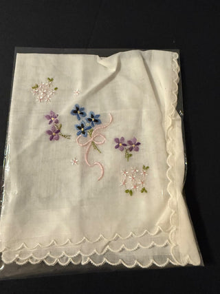 Vintage embroidered handkerchief floral new